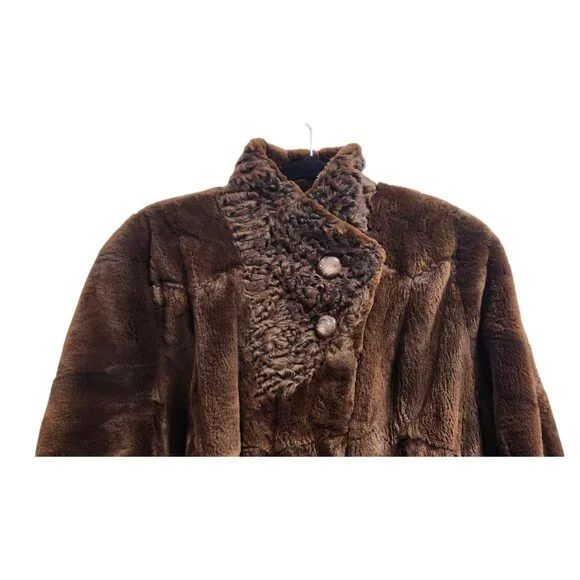 Vintage Natural Sheared Mink & Afghan Karakul Fur Coat Brown Swing Luxury Women - Picture 4 of 16